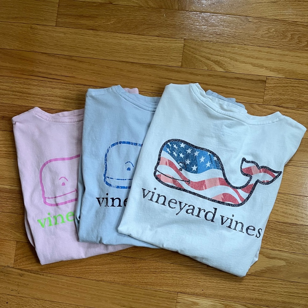 Vineyard Vines Whale Logo T-Shirts in Pink, Blue, and White
